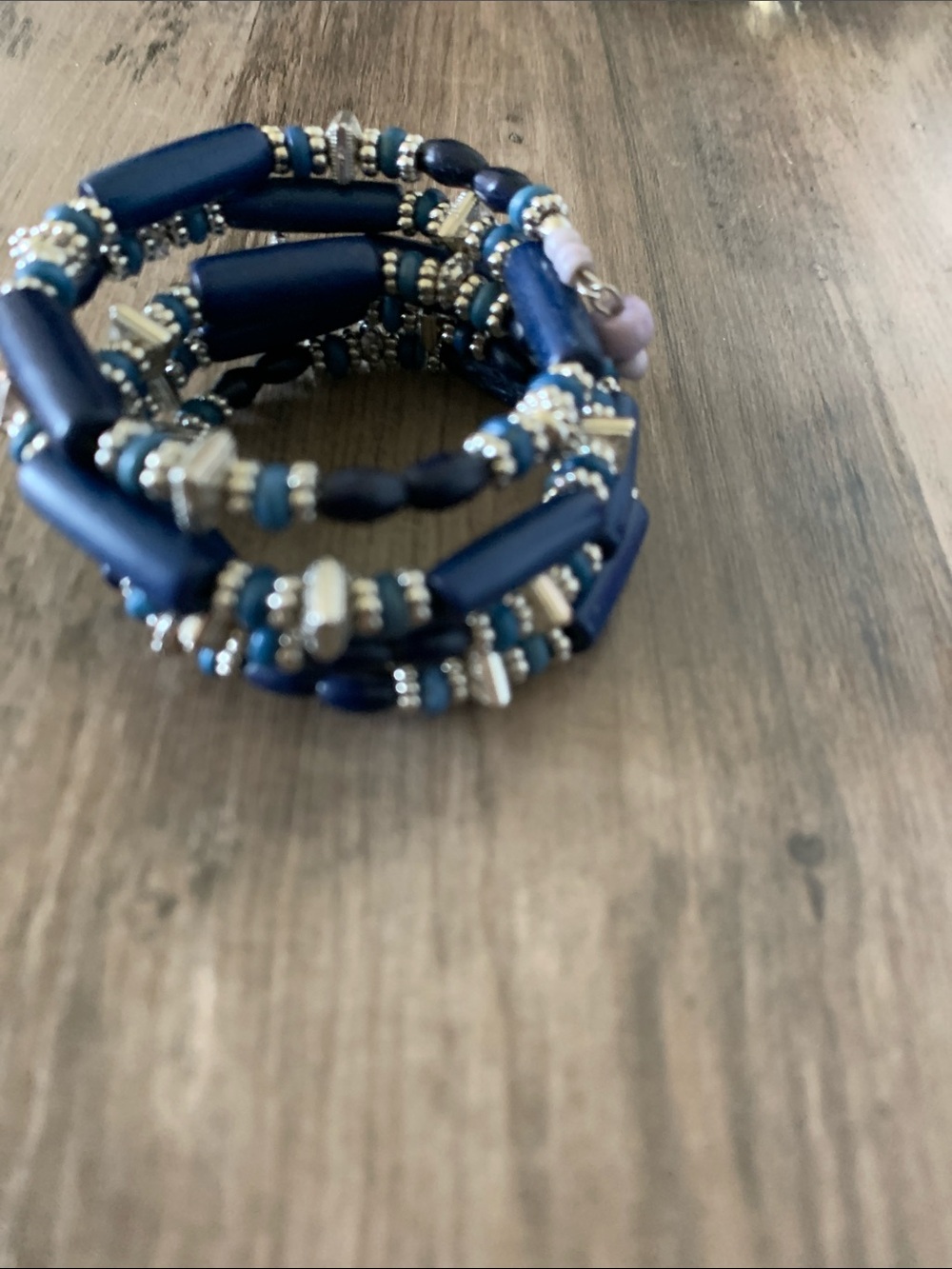 Women's Navy  Stone  Wire Beaded Bracelet with Silver Accents